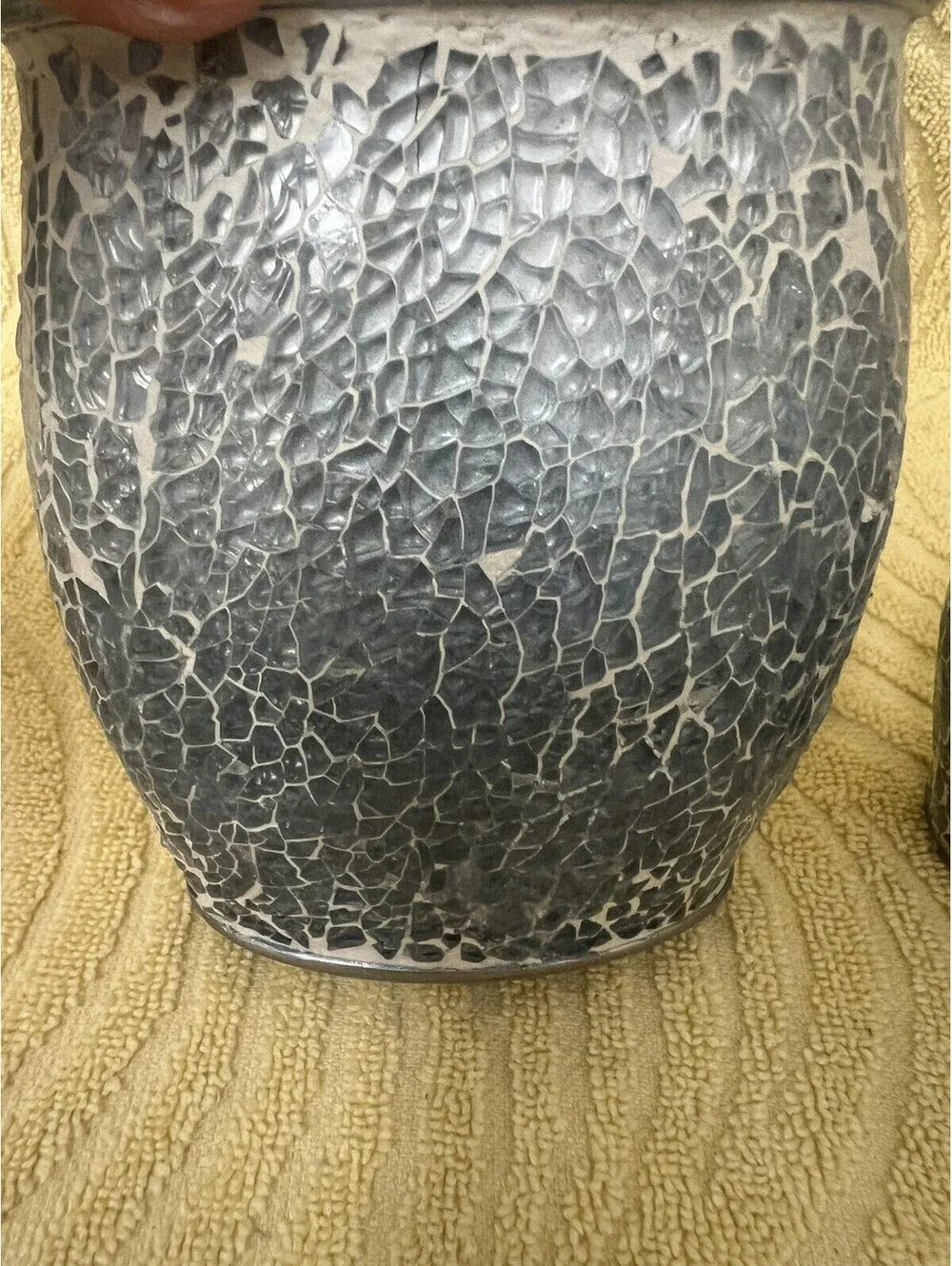 Brushed Silver Gray Crackle Glass Toothbrush Holder Bath Accessory